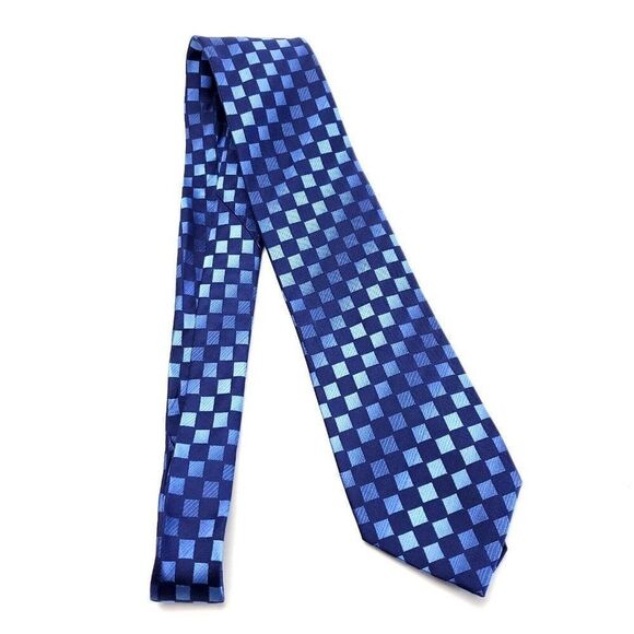 Kenneth Cole Reaction Blue Check Woven Silk Tie - Picture 6 of 6